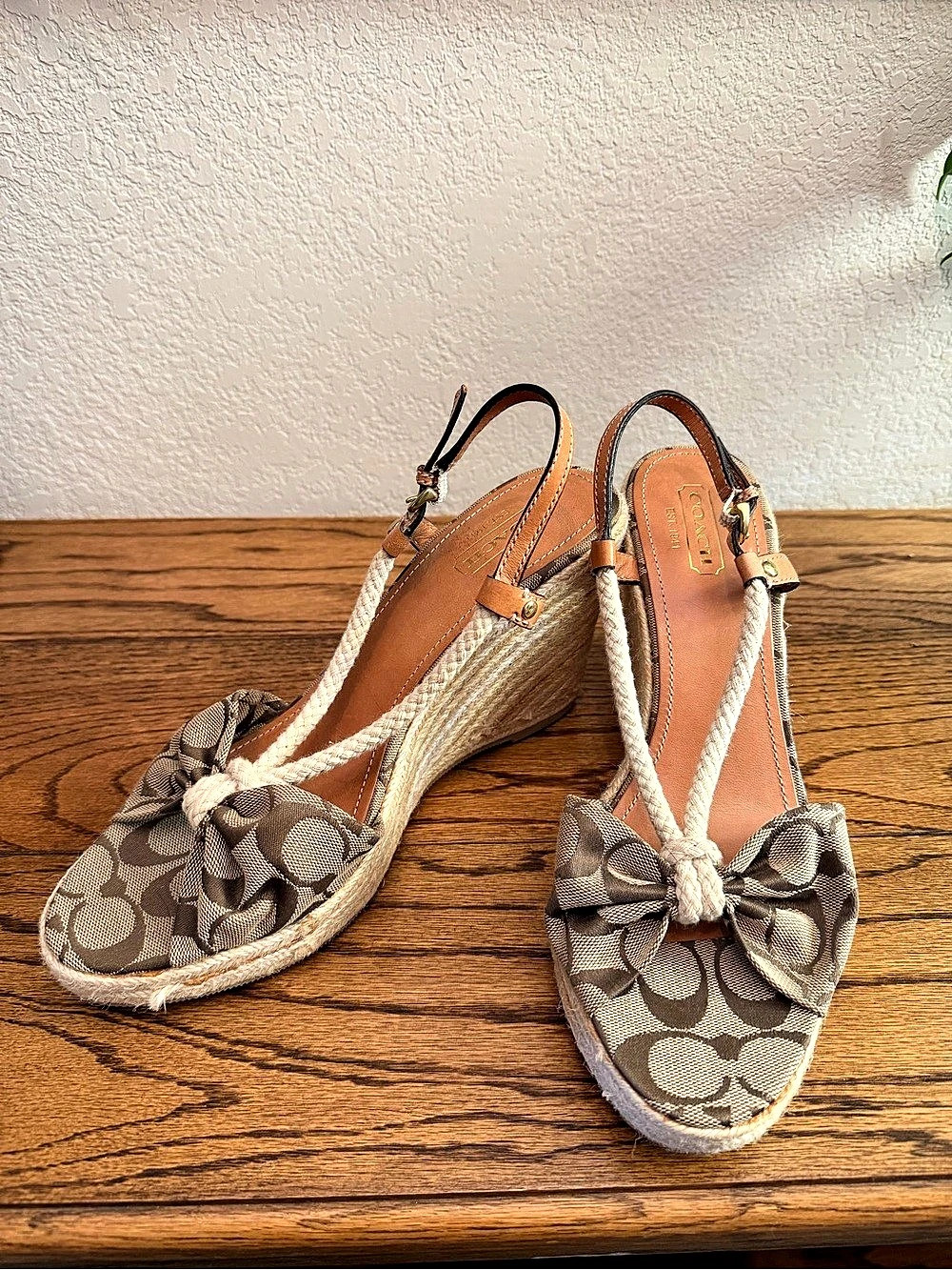Coach Espadrille Wedge In Signature Jacquard Brown & Beige